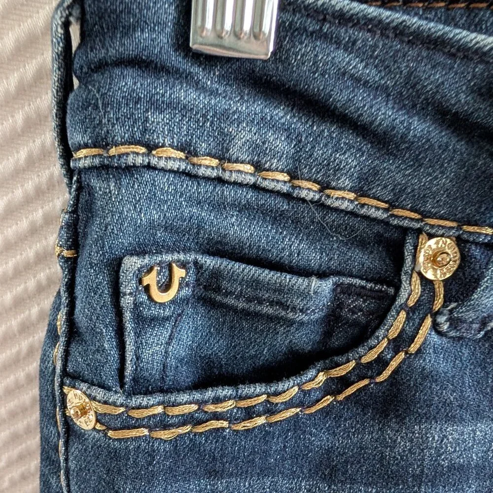 True Religion Halle Mid Rise Super Skinny Jeans Dark Blue Wash Size 24 Y2K Denim - Picture 5 of 12